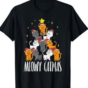 Meowy Catmas Cat Christmas Tree Xmas Pajamas PJs Women Girls T-Shirt